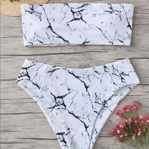 Marble bandeau bikini swimsuit